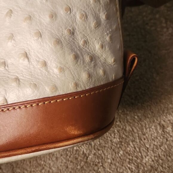 Dooney & Bourke Cream & Brown Ostrich-Inspired Leather Zip Satchel - Picture 8 of 16